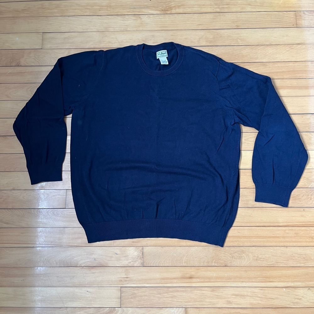 LL Bean Mens XL Navy Blue Cotton Cashmere Crewneck Sweater